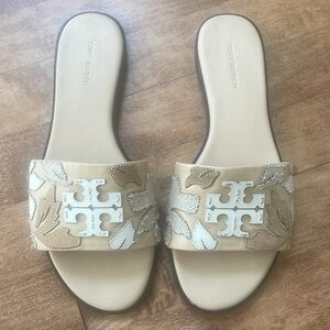 Tory Burch Slide Flat Sandals Tan Beige